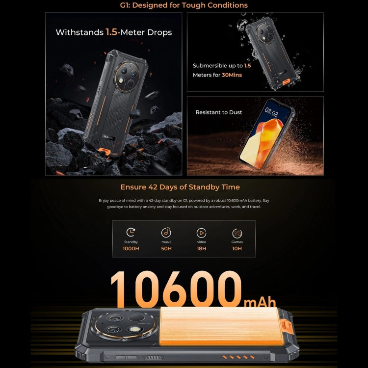 Oukitel G1 Rugged Phone, 6GB+256GB, Fingerprint Identification, 6.52 inch Android 14 T606 Octa Core, NFC, OTG, Network: 4G Oukitel G1 Rugged Phone, 6GB+256GB, Fingerprint Identification, 6.52 inch Android 14 T606 Octa Core, NFC, OTG, Network: 4G